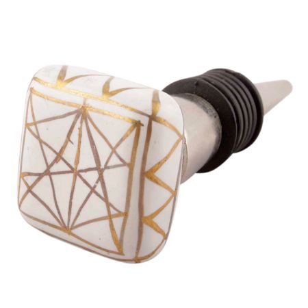 White And Golden Square Ceramic Wine Stopper